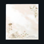 ボホヒョウ |レディフローラブライダルシャワーのお願い ノートパッド<br><div class="desc">美しい落ち着いた花模様をフレームに据えた控えめなトロピカルエレガンスこのスクリプト文字ボヘミアンデザイン。大きなフロッピーガーデン帽を持つ女性の長い流れる淡い色の赤面ピンクのガウンに花の青い花束を持って彼女の足に美しい水色ヒョウのボホの植物創造の配列に横たわる。複合デザインバイホリデーハートデザイン。</div>