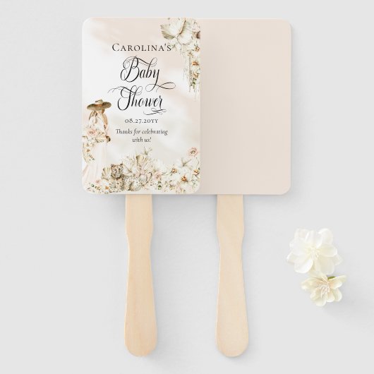 ボホヒョウ |女性の熱帯フローラの赤ちゃんシャワー ハンドファン (正面&裏面)