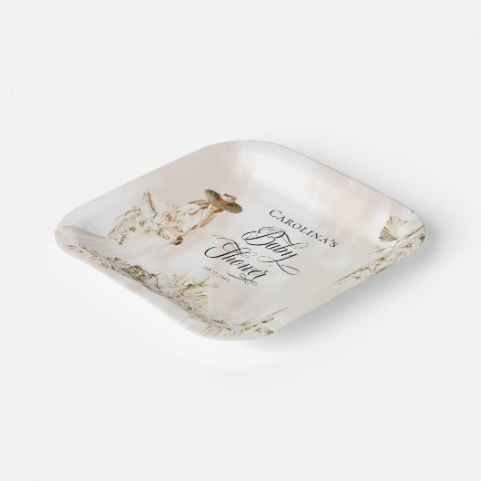 ボホヒョウ |女性の熱帯フローラの赤ちゃんシャワー ペーパープレート (傾斜あり)