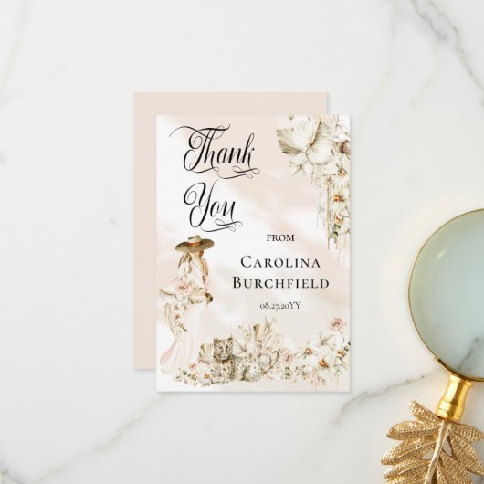 ボホヒョウ | Woman Tropical Girl Baby Shower サンキューカード (正面/裏面インサイチュ)