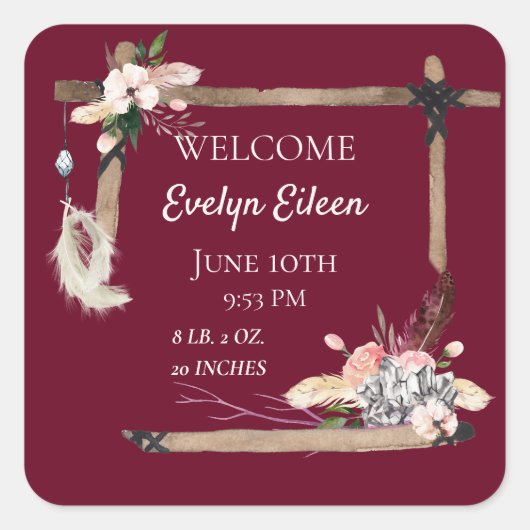 ボホビューティフルベビー誕生統計 スクエアシール (正面)