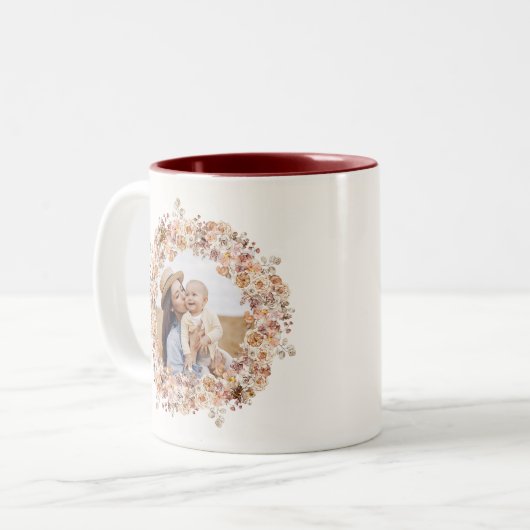 ボホビーウォーター色ワイルドフラワーカスタムフォトママ ツートーンマグカップ (正面左)
