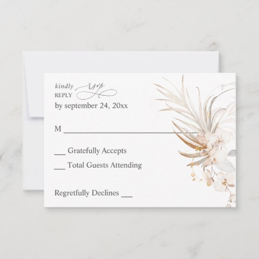 ボホビーチトロピカルベージュフローラノミールRSVP 2 出欠カード (正面)