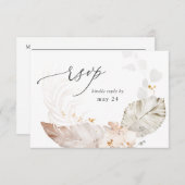 ボホビーチトロピカルベージュフローラw食事RSVP 出欠カード (正面/裏面)