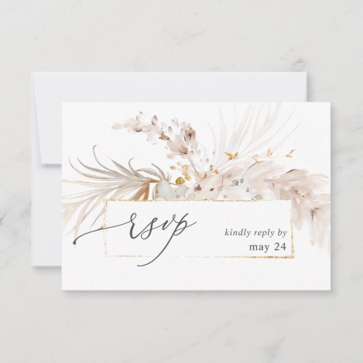 ボホビーチトロピカルベージュフローラw食事RSVP 2 出欠カード (正面)