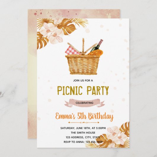 ボホピクニックのお茶のパーティーの招待状 招待状 (正面/裏面)