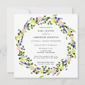 ボホピンクかわいらしイエローフローラベビーシャワー 招待状 (正面)