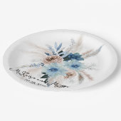 ボホピンクとネイビーピーニーブーケ結婚ーズ ペーパープレート (アングル)