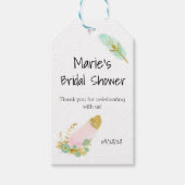 ボホピンクと金ゴールドの羽 ギフトタグ (正面)