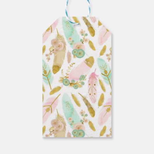 ボホピンクと金ゴールドの羽 ギフトタグ (裏面)