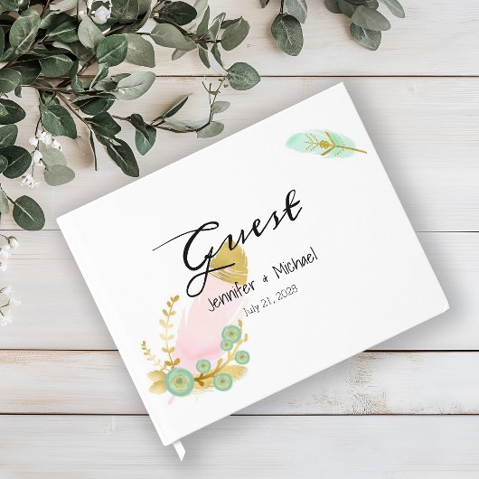 ボホピンクと金ゴールドの羽 ゲストブック