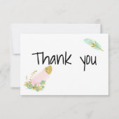 ボホピンクと金ゴールドの羽 サンキューカード (正面)