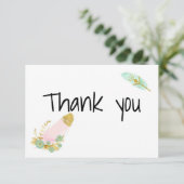 ボホピンクと金ゴールドの羽 サンキューカード (スタンド正面)