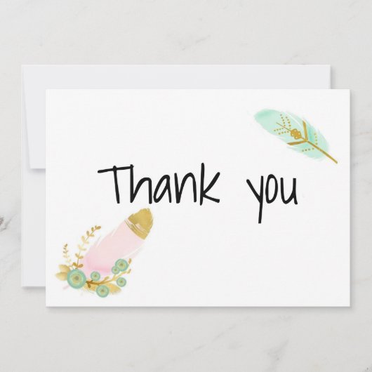 ボホピンクと金ゴールドの羽 サンキューカード (正面)