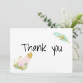 ボホピンクと金ゴールドの羽 サンキューカード (スタンド正面)