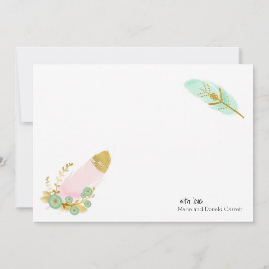 ボホピンクと金ゴールドの羽 サンキューカード (裏面)