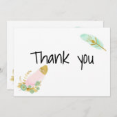 ボホピンクと金ゴールドの羽 サンキューカード (正面/裏面)