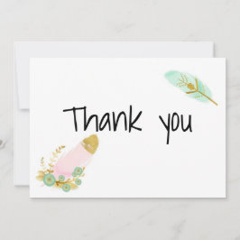 ボホピンクと金ゴールドの羽 サンキューカード