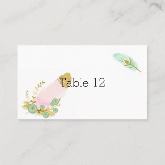 ボホピンクと金ゴールドの羽 プレイスカード (裏面)