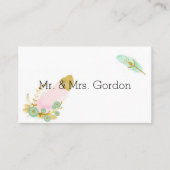 ボホピンクと金ゴールドの羽 プレイスカード (正面)