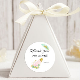 ボホピンクと金ゴールドの羽 ラウンドシール