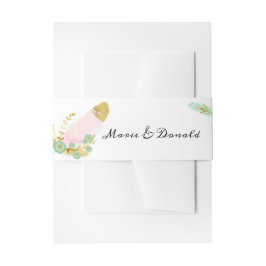 ボホピンクと金ゴールドの羽 招待状ベリーバンド