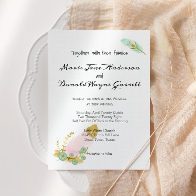 ボホピンクと金ゴールド羽リハーサルディナー (クリエイターアップロード済み)