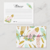 ボホピンクと金ゴールド羽毛アドバイスカード プレイスカード (正面/裏面)