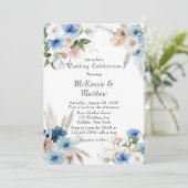 ボホピンクと青ピーニーパンパスグラス結婚ズ 招待状 (スタンド正面)