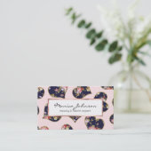 ボホピンクのネイビーブルー金ゴールドバレンタインフローラハート 名刺 (スタンド正面)