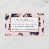 ボホピンクのネイビーブルー金ゴールドバレンタインフローラハート 名刺 (裏面)