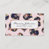 ボホピンクのネイビーブルー金ゴールドバレンタインフローラハート 名刺 (正面)