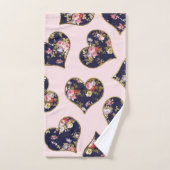 ボホピンクのネービーブルーの金ゴールドバレンタインフローラハート バスタオルセット (ハンドタオル)