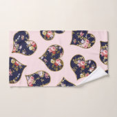 ボホピンクのネービーブルーの金ゴールドバレンタインフローラハート バスタオルセット (ハンドタオル)