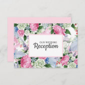 ボホピンクのラベンダーブルー牧草地ウェディングレセプション 出欠カード (正面/裏面)