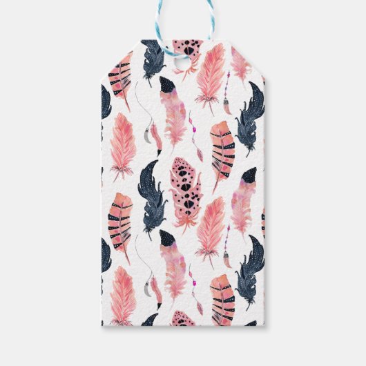 ボホピンクの羽 ギフトタグ (正面)