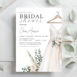 ボホピンクの花と緑のブライダルシャワー 招待状