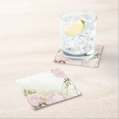 ボホピンクの花の緑の葉植物植物 スクエアペーパーコースター (インサイチュ)