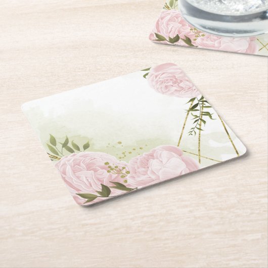 ボホピンクの花の緑の葉植物植物 スクエアペーパーコースター (アングル)