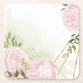 ボホピンクの花の緑の葉植物植物 スクエアペーパーコースター (正面)