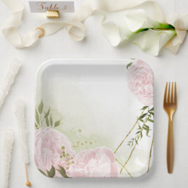 ボホピンクの花の緑の葉植物植物 ペーパープレート