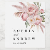 ボホピンクの花パンパスグラス結婚ズワインラベル ワインラベル (シングルラベル)