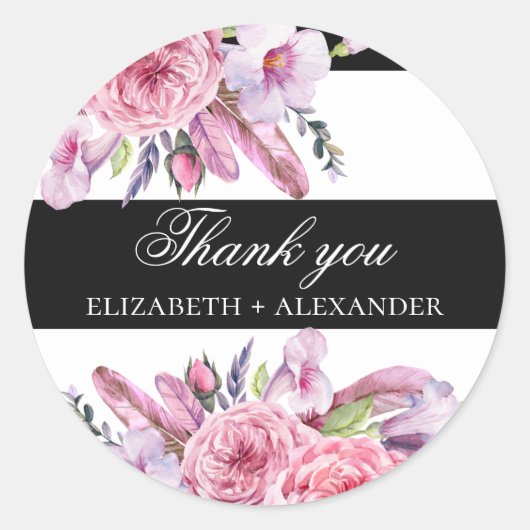ボホピンクの花結婚と羽感謝していは ラウンドシール (正面)