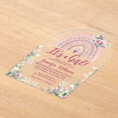 ボホピンクの虹のフローラ女の子の赤ちゃんシャワー アクリル招待状 (レイダウン)