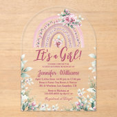 ボホピンクの虹のフローラ女の子の赤ちゃんシャワー アクリル招待状 (正面)