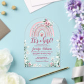 ボホピンクの虹のフローラ女の子の赤ちゃんシャワー アクリル招待状 (インサイチュ (ウェディング))