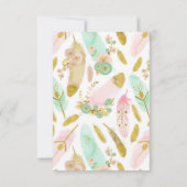 ボホピンクアンド金ゴールドフェザー婚約招待状 (裏面)