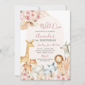 ボホピンクアーチガールサファリファースト誕生日 招待状 (正面)