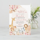 ボホピンクアーチガールサファリファースト誕生日 招待状 (スタンド正面)