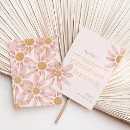 ボホピンクイエローデイジー1st誕生日サンキューカード サンキューカード